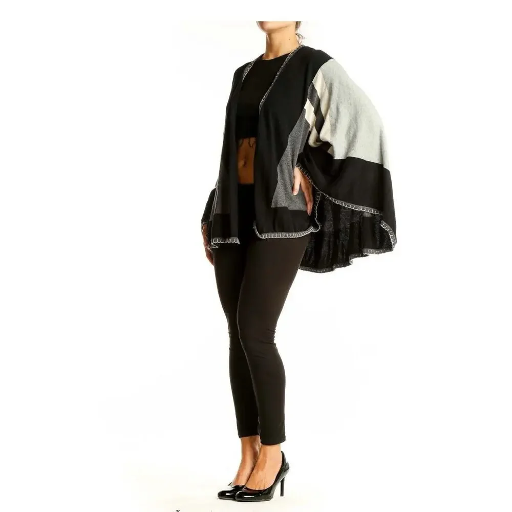 Cabi Sweater Poncho Gray Black Striped Oversized Wrap Colorblock Cotton One Size - Picture 2 of 9